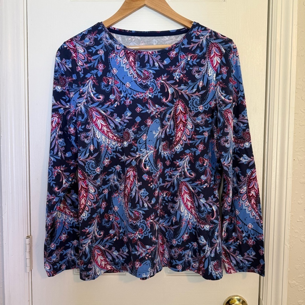 Talbots Floral Paisley Long Sleeve Top Purple Stretchy Cotton LP